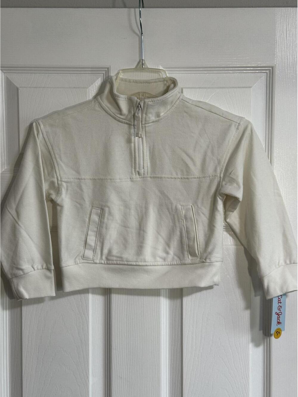 Cat & Jack Cream Half-Zip Pullover Sweatshirt, size XS 4/5